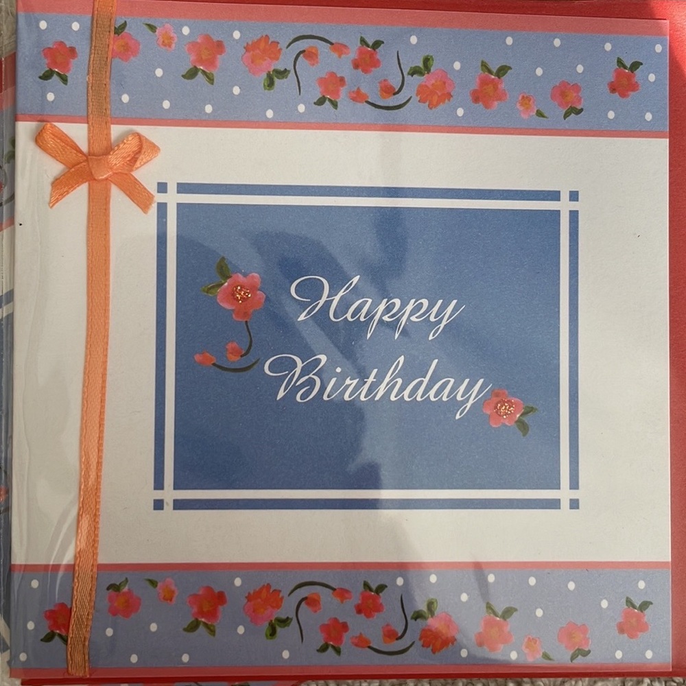 10 Handmade / Hand applied ribbon. Square Birthday Cards.